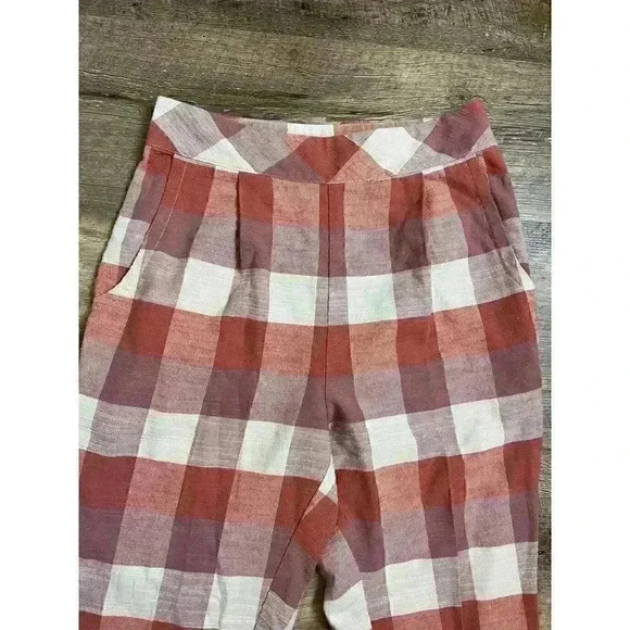 Free People High Rise Plaid Red Cream Pockets With Slit Boho Women's XS - Picture 3 of 8